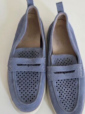 Vionic Perforated Suede Slip-On Loafers in Dusty Blue